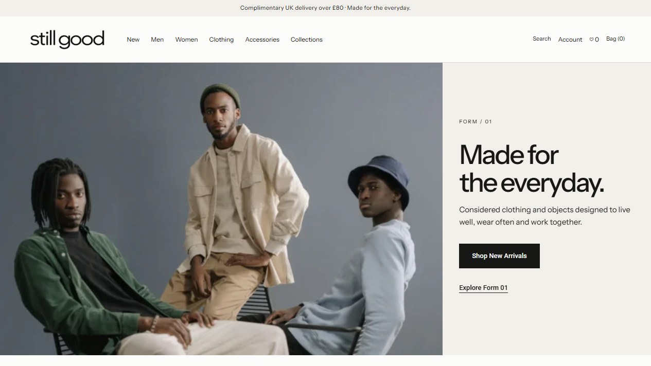 Still Good concept homepage showing its headline, navigation, and primary image